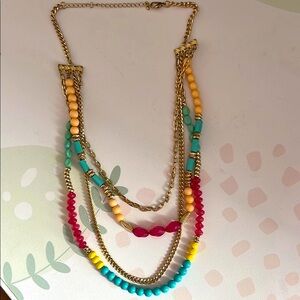 Pink and Yellow Layered Necklace with Cascading Beads
